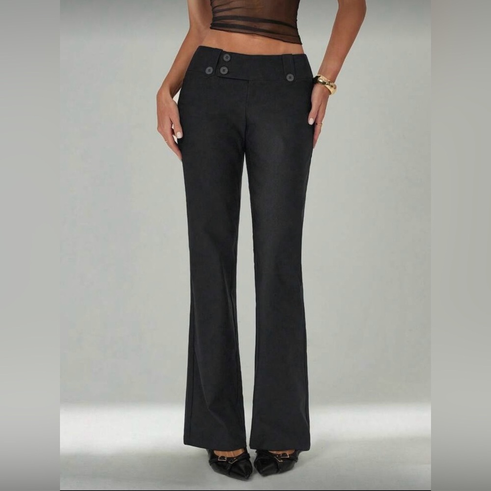 Women’s Low-Rise Wide-Leg Pants | Dark Grey Solid Color | Old Money | NWOT | XS